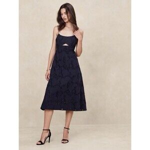 Banana Republic Jacquard Cutout Midi Dress Navy Size 12 $160 NWT Lace Down Back